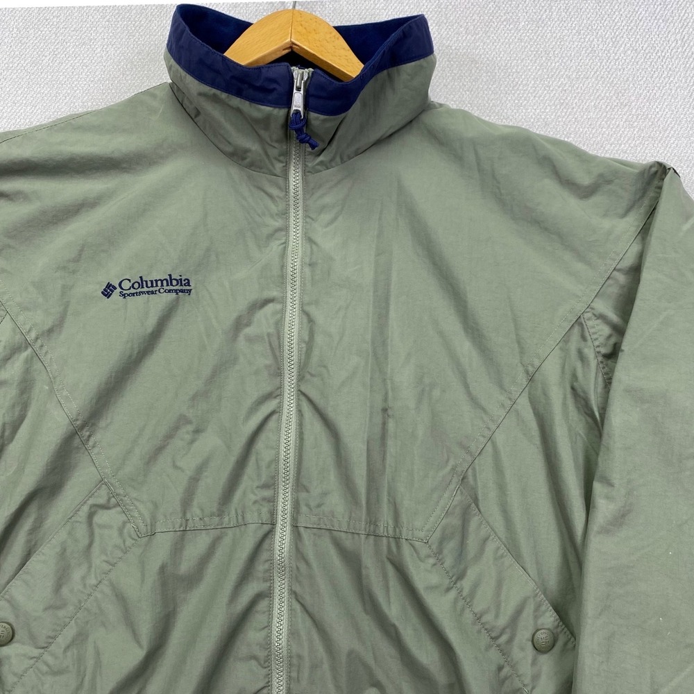 Columbia Vintage 90s Bomber Windbreaker Jacket Mens L Green XM3123 Fleece Lined